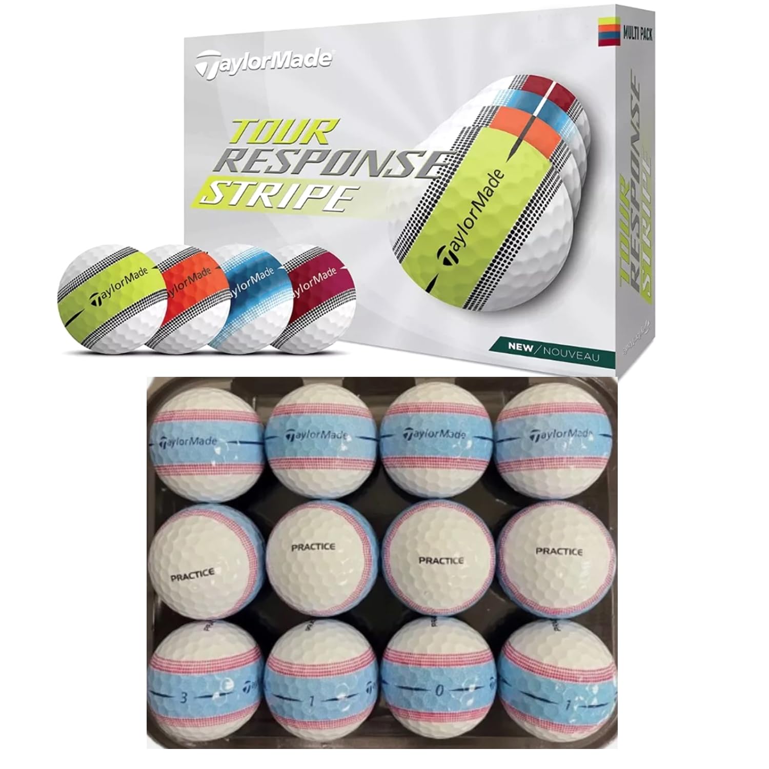 Taylormade ツアーレスポンス ストライプ 練習用ゴルフボール (袋入り - 箱なし) - 12ボール